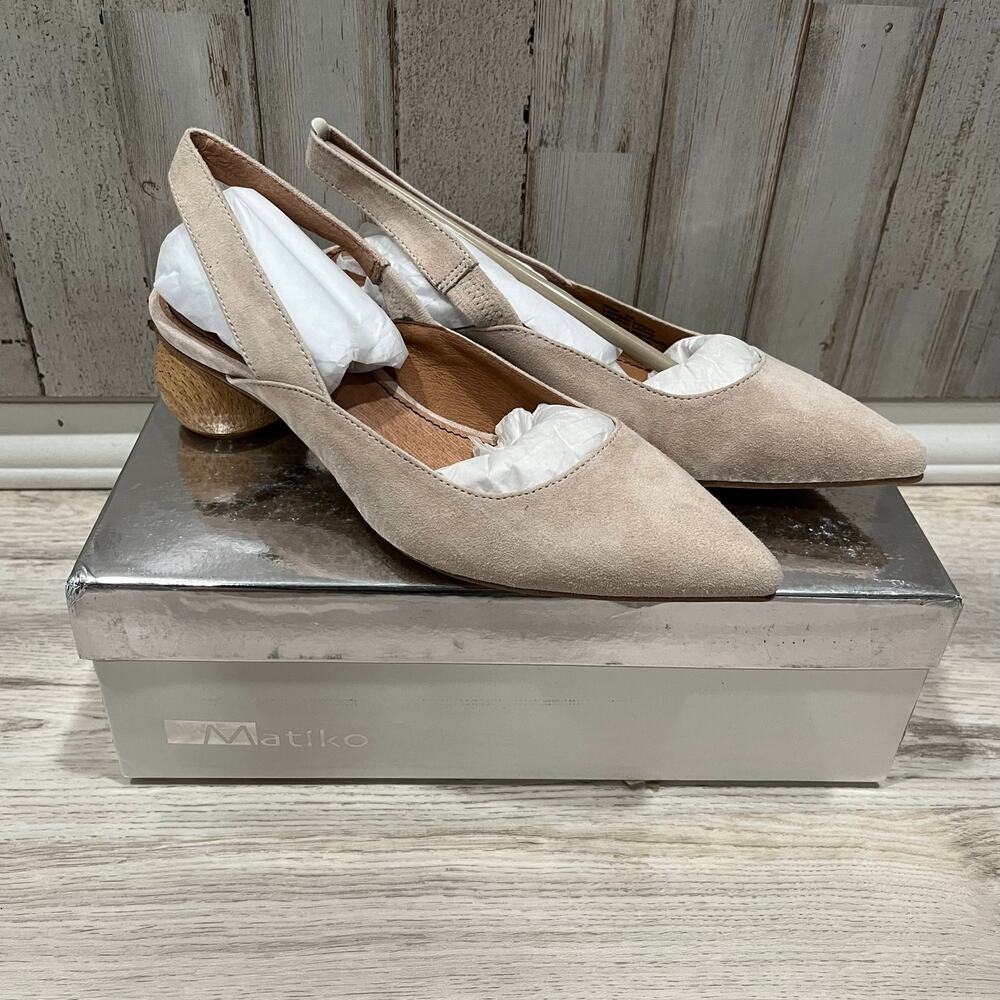 New Matiko Circa Sling Back Mule Pointed Toe Suede Womens Size 36/6 Ball Heel